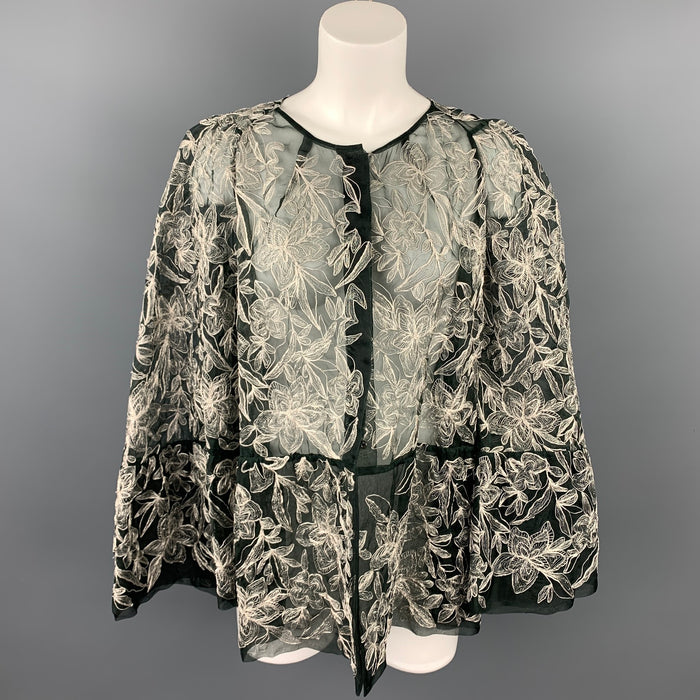 DRIES VAN NOTEN Size 6 Silver & Black Embroidered Silk Jacket