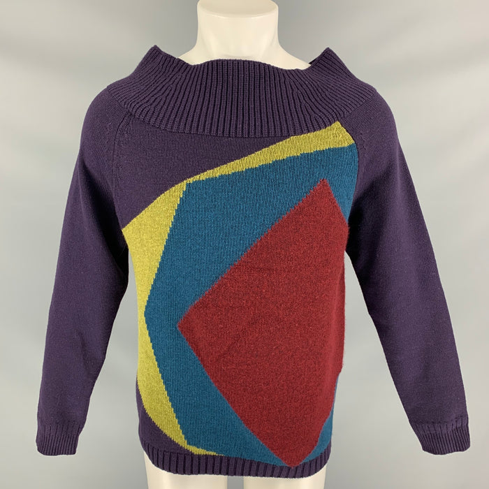 BURBERRY PRORSUM by Christopher Bailey Fall 2012 Size M Multi-Color Purple Geometric Cashmere Pullover Cowl Neck Sweater