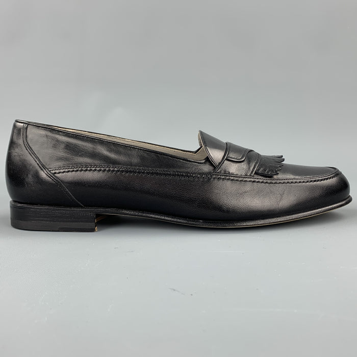 BALLY Size 8 Black Leather Eyelash Fringe Loafers