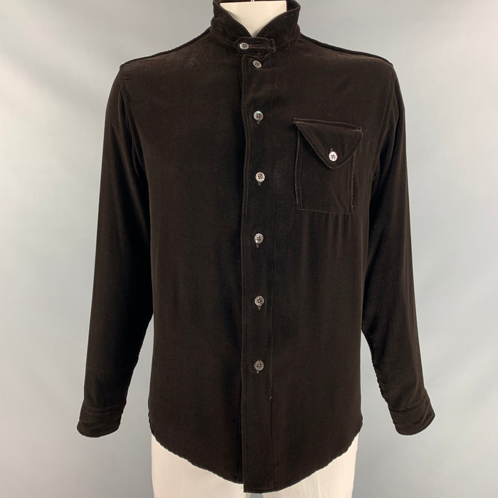 GIORGIO ARMANI Chaqueta camisera de manga larga de terciopelo marrón sólido talla L