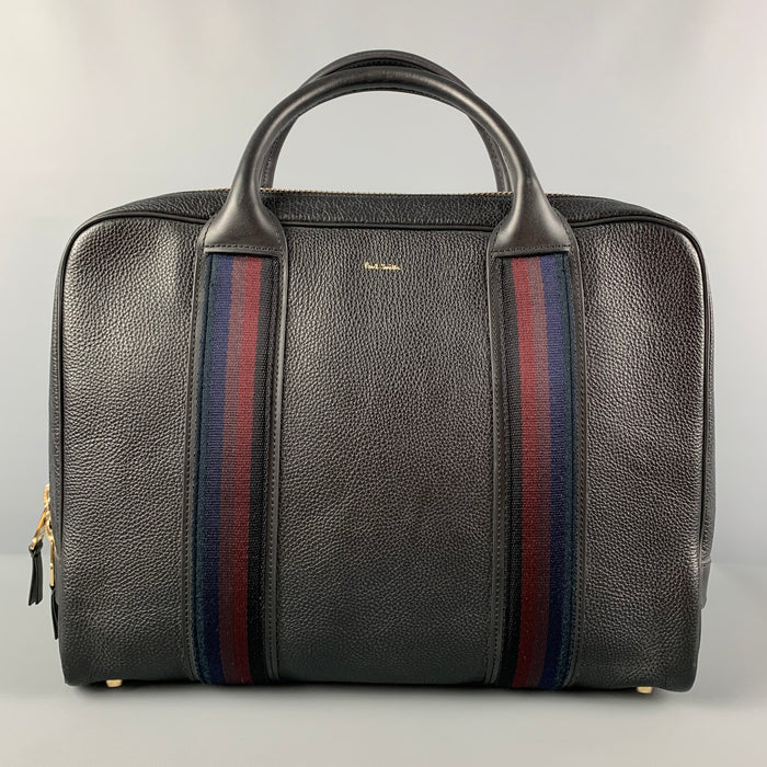 PAUL SMITH Bolso maletín de cuero con ribete de rayas de grano guijarro negro