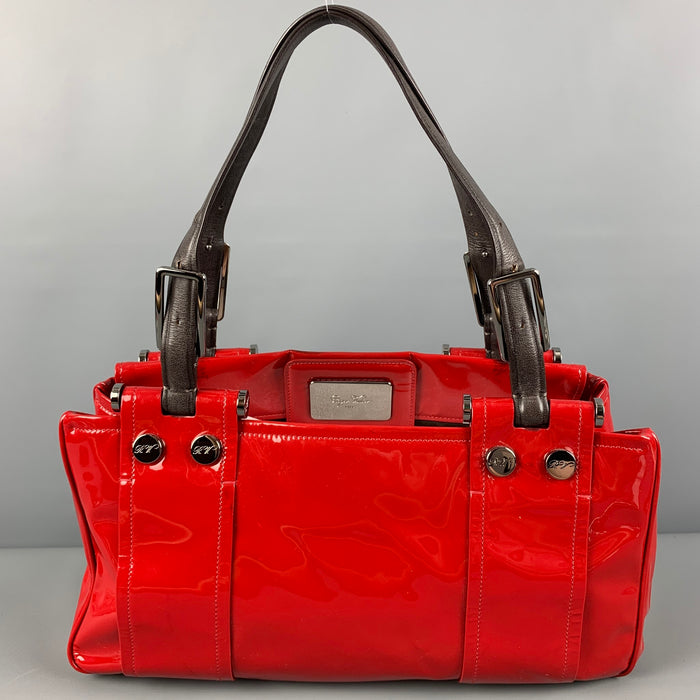 ROGER VIVIER Red Brown Patent Leather Tote Handbag