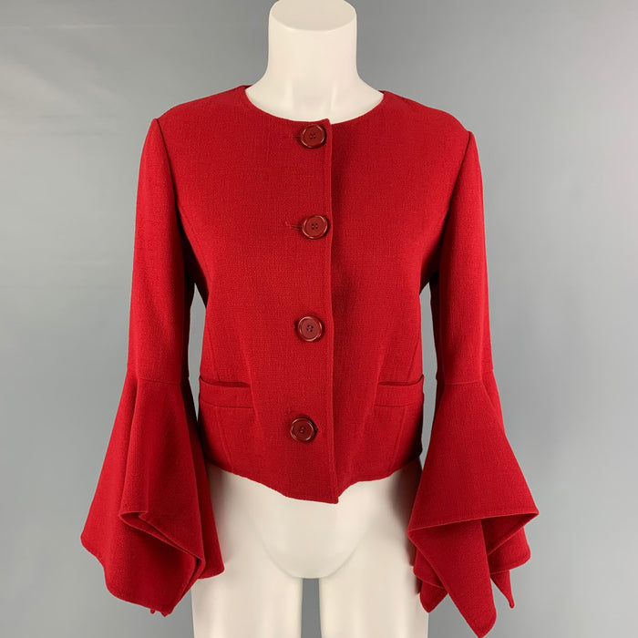 OSCAR DE LA RENTA Size 4 Red Virgin Wool Blend Cropped Coat