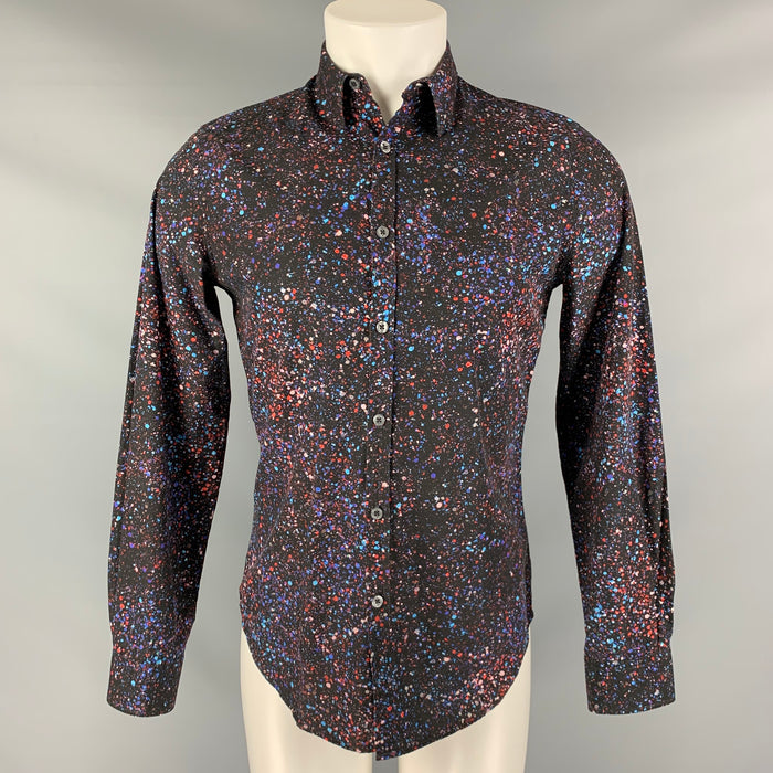 PAUL SMITH Talla S Camisa de manga larga de algodón con lunares multicolores en negro