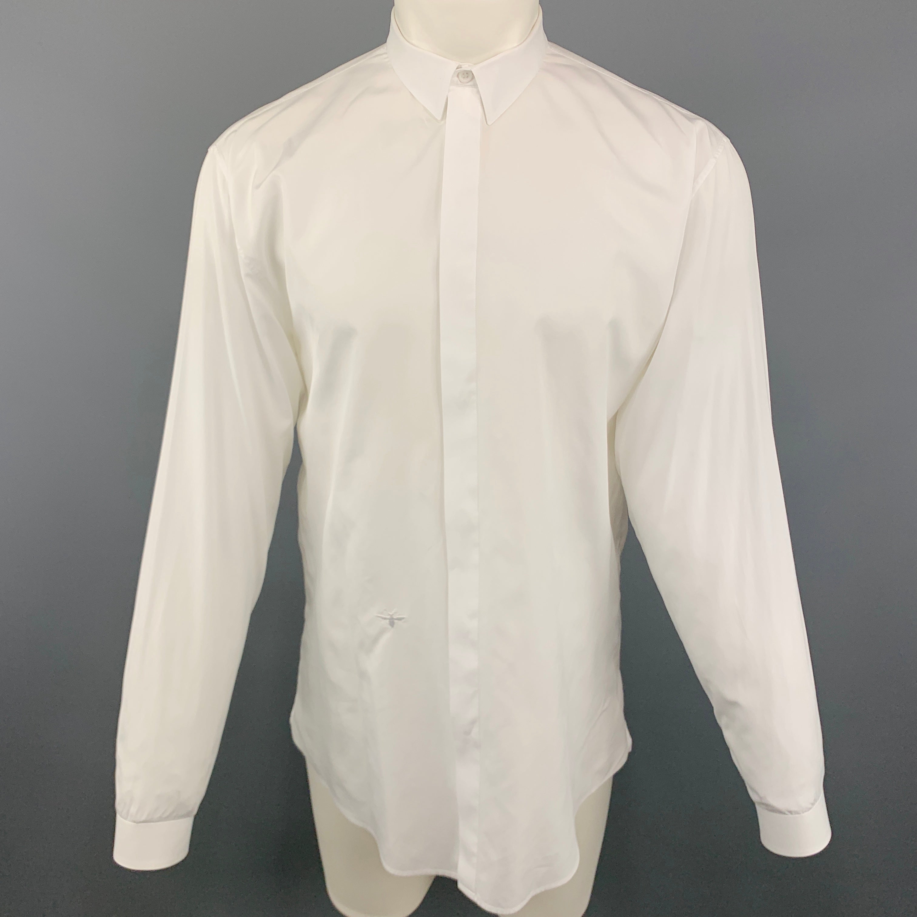 100% Authentic Dior Shirt Bee Logo Sz.38 Men's White Elegant Cotton Long  Sleeve