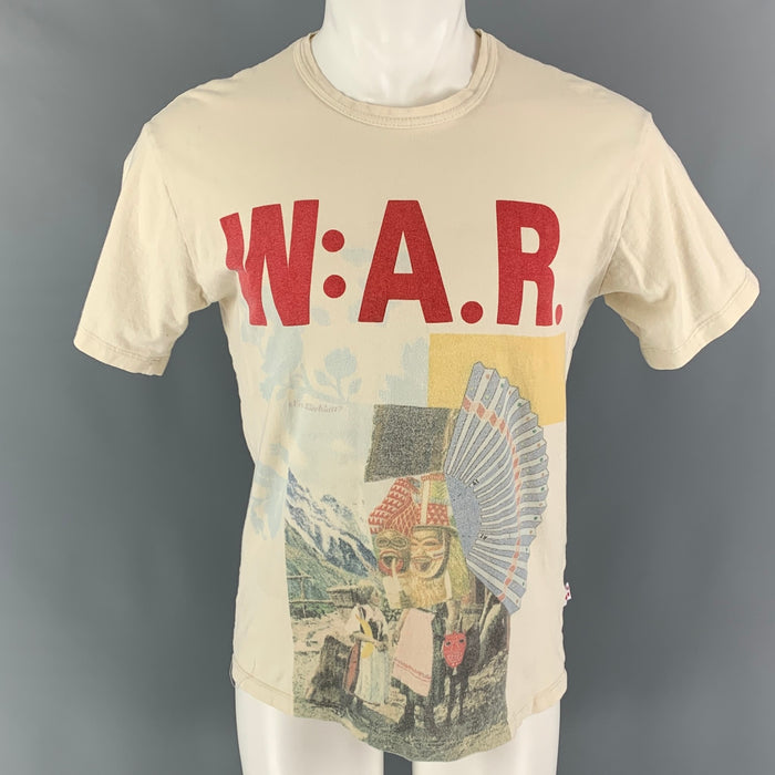 WALTER VAN BEIRENDONCK x DSM Size L Beige Red Graphic Cotton Crew-Neck T-shirt