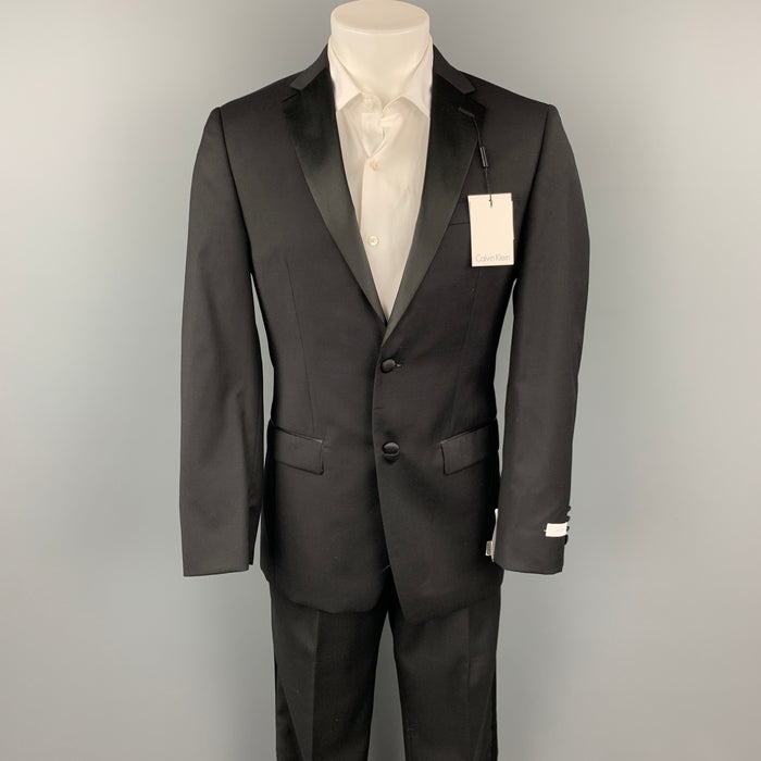 CALVIN KLEIN Regular Slim Fit Size 36 Black Wool Tuxedo Suit