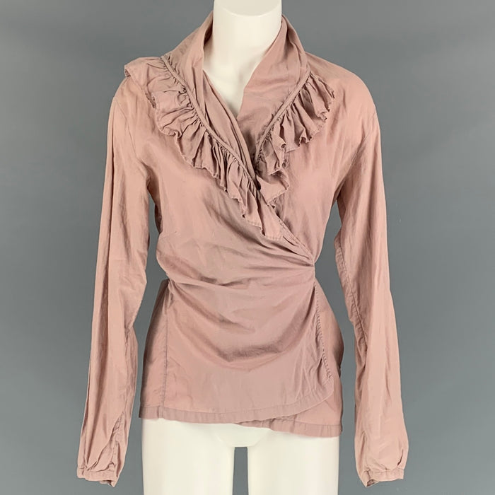DRIES VAN NOTEN Size 10 Dust Pink Ruffled Wrap Around Blouse