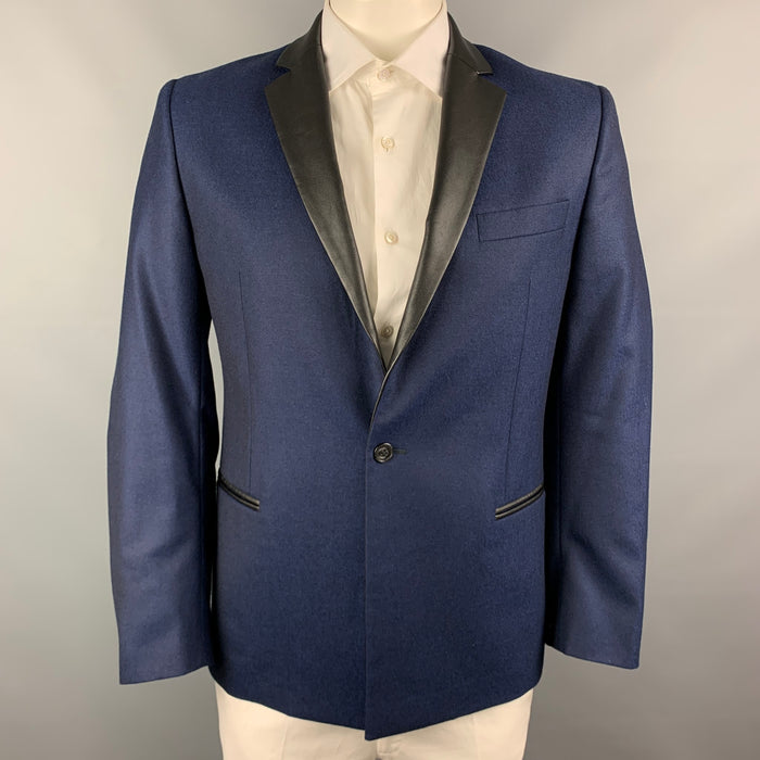 VERSACE COLLECTION Size 42 Navy & Black Wool Notch Lapel Sport Coat