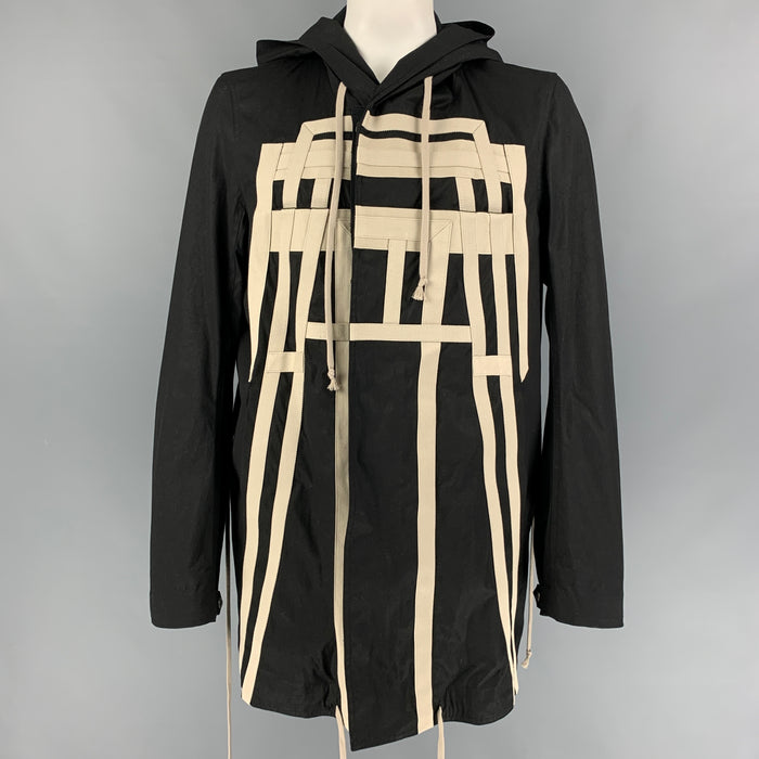 DRKSHDW by RICK OWENS Size L Black Cream Cotton Hooded Coat