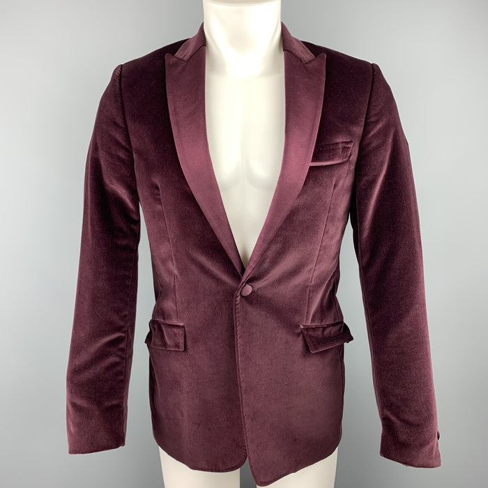 VERSACE COLLECTION Size 36 Burgundy Velvet Peak Lapel Sport Coat