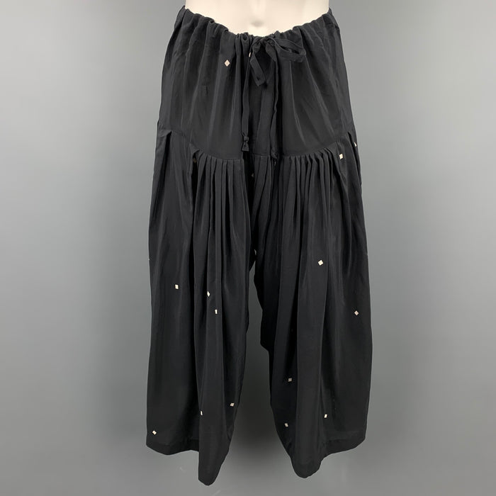 DRIES VAN NOTEN Size 6 Black Rhombus Silk Drop-Crotch Casual Pants