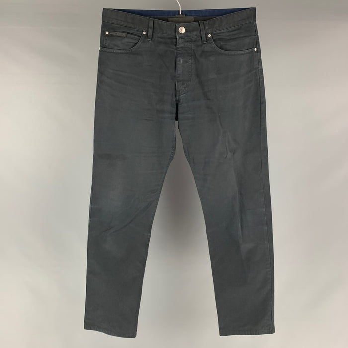 LOUIS VUITTON Talla 32 Pantalones casuales con corte de jean de algodón sólido negro