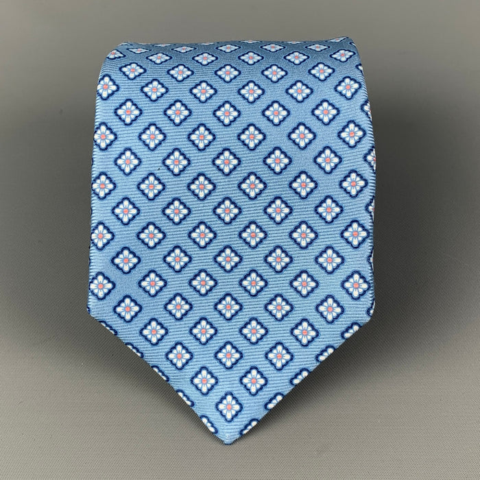 KITON Light Blue Abstract Floral Silk Tie