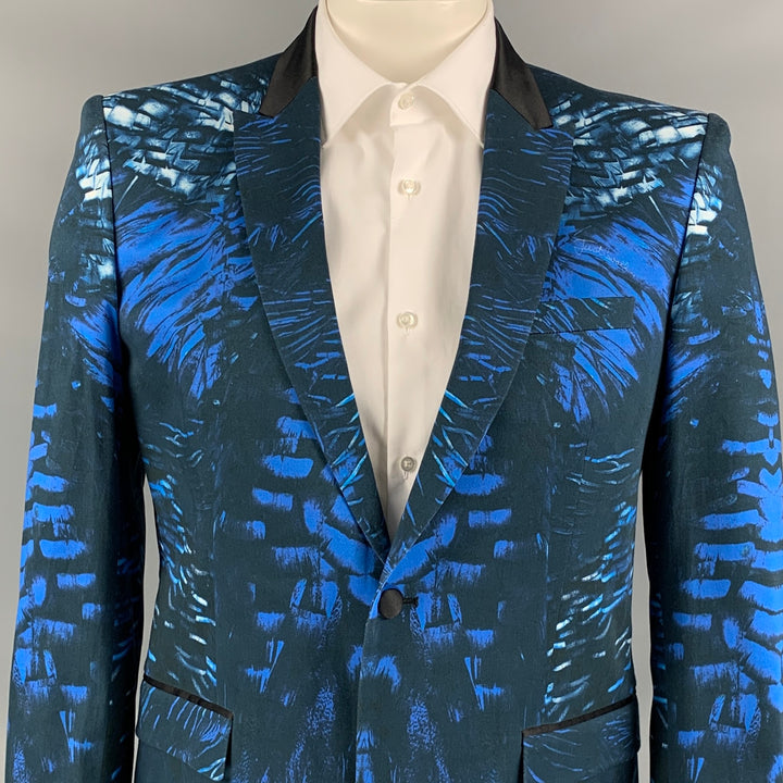 JUST CAVALLI Size 42 Blue & Black Cotton Peak Lapel Sport Coat
