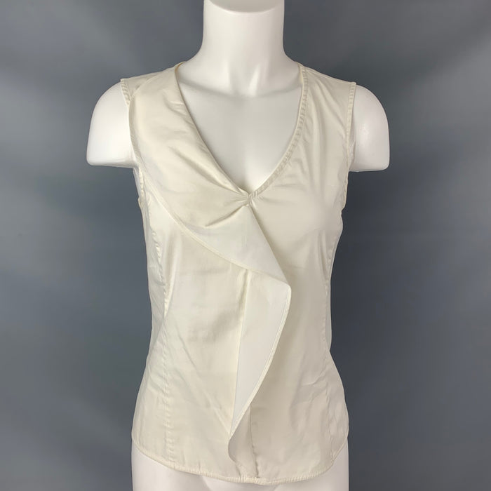 ARMANI COLLEZIONI Size 4 White Cotton Blend Ruched V-Neck Top