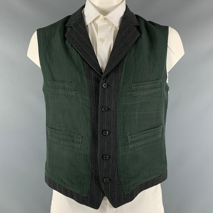 YOHJI YAMAMOTO Size M Grey Dark Green Mixed Patterns Silk Blend Vest