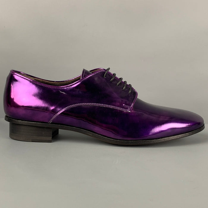 LANVIN Size 8.5 Purple Metallic Leather Lace Up Shoes