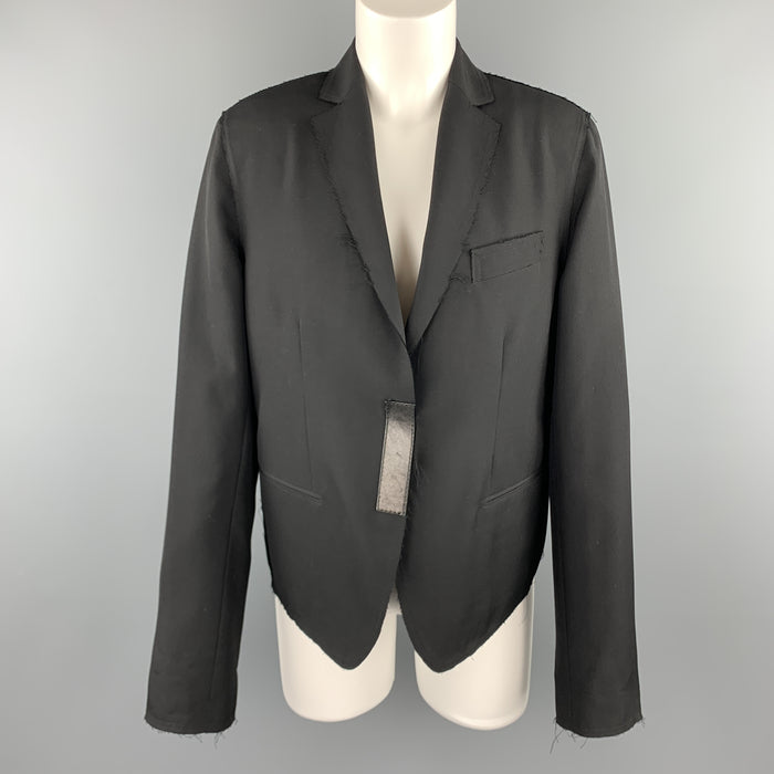 GUCCI by TOM FORD Size 8 Black Frayed Edge Wool Leather Trim Blazer