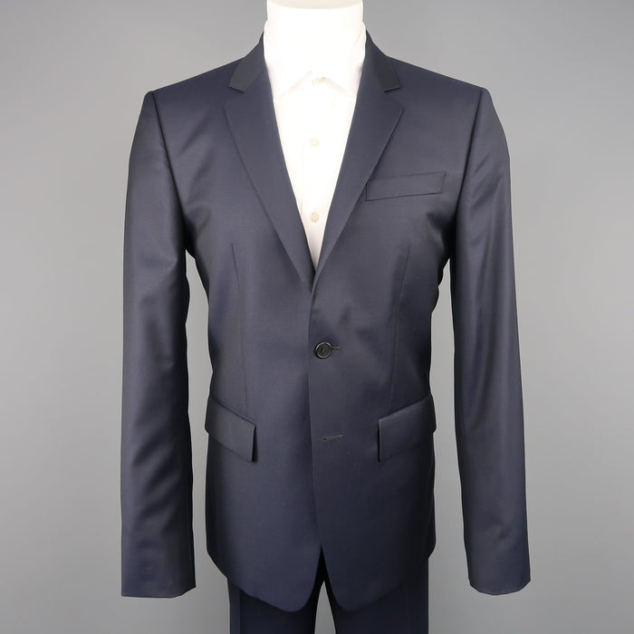 GIVENCHY 40 Short Navy Wool Notch Lapel Suit