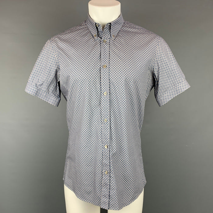 ALEXANDER MCQUEEN Size M Blue & Grey Skull Cotton Button Down Short Sleeve Shirt