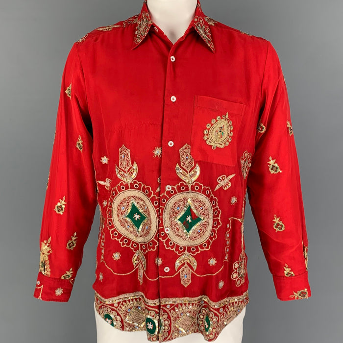 PAUL SMITH Camisa Manga Larga Doble Capa Poliamida Bordado Rojo Oro Talla M