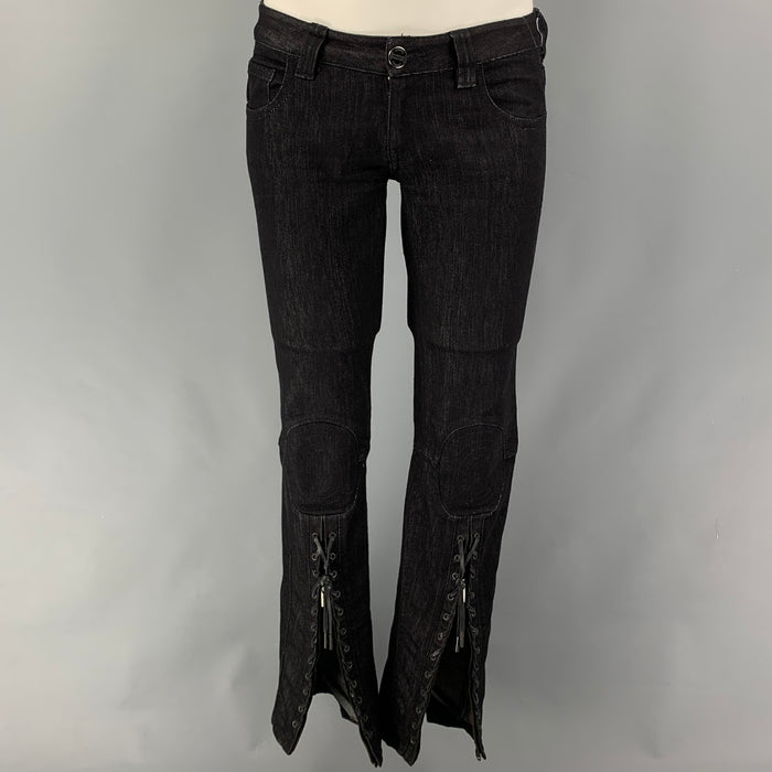 GAULTIER JEANS Size 29 Black Cotton Polyester Wide-Leg Low Rise Jeans