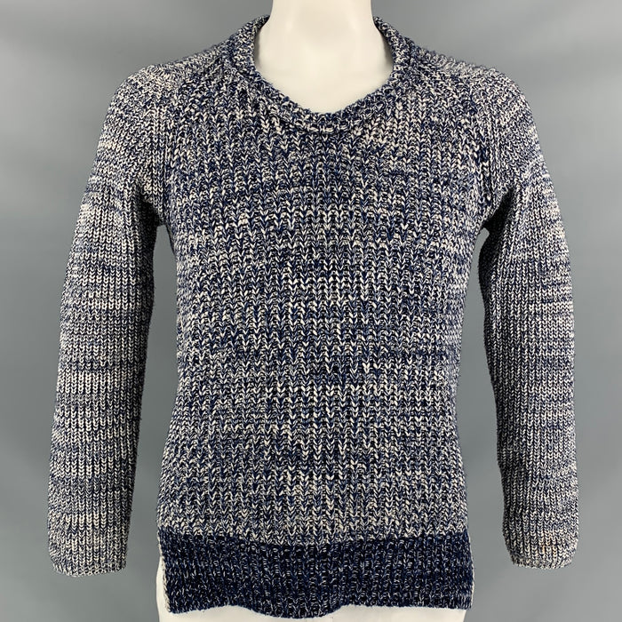 BURBERRY PRORSUM Spring Summer 2012 Size L Navy & White Knitted Wool Fisherman Scoop Neck Sweater