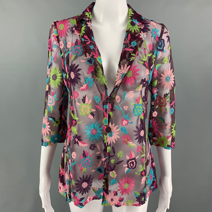 BAZAR by CHRISTIAN LACROIX Size 6 Purple Multi-Color Rayon Blend Embroidered Casual Top