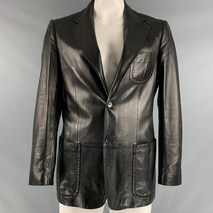 GUCCI Size 42 Black Leather Single breasted Jacket
