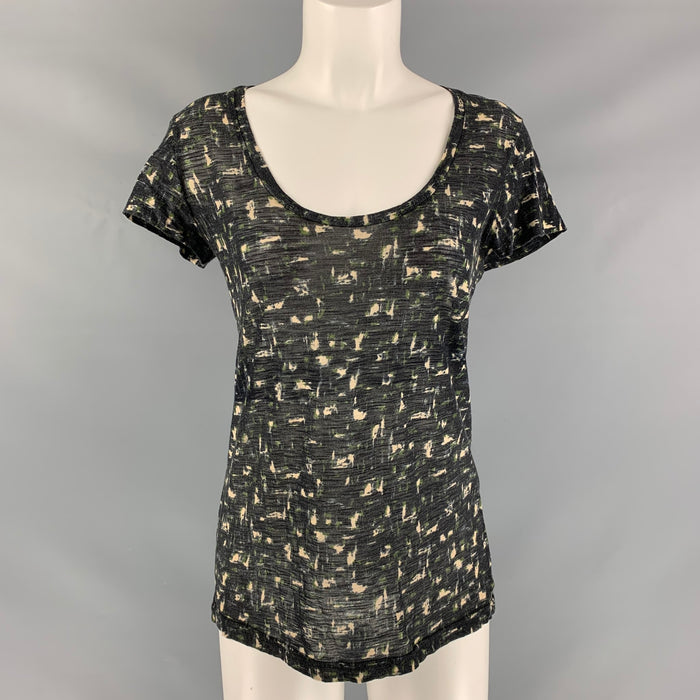 PROENZA SCHOULER Size XS Grey & Olive Cotton Marbled T-Shirt