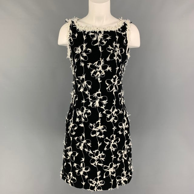 CHEAP and CHIC by MOSCHINO Size 6 Black White Cotton Blend Aplique Sleeveless Sheath Dress