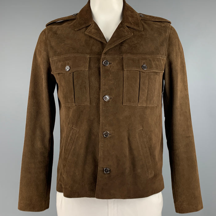 SAINT LAURENT Size 44 Brown Leather Epaulettes Jacket