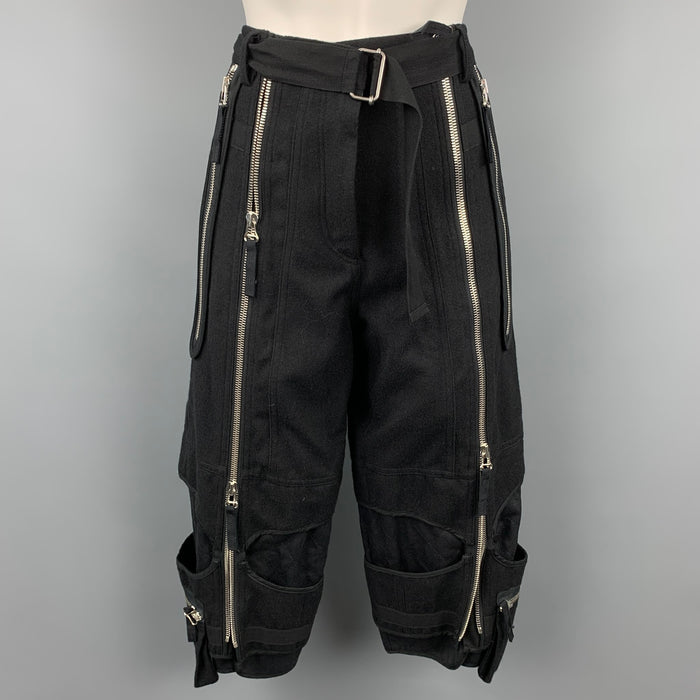 DRIES VAN NOTEN Size 4 Black Wool / Cotton Cropped Belted Casual Pants