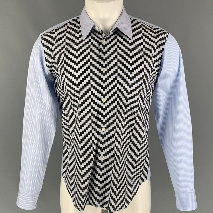 COMME des GARCONS HOMME DEUX Size S Blue White Black Mixed Patterns Long Sleeve Shirt