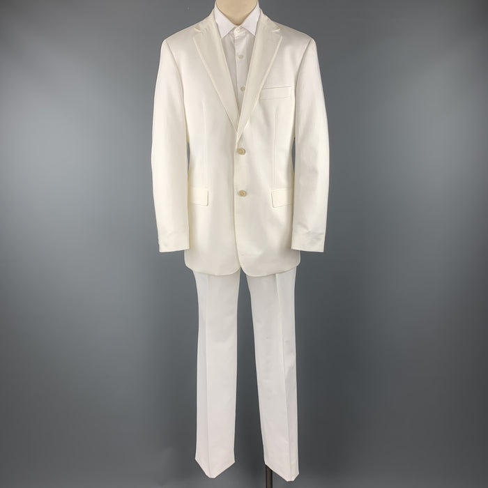BOSS by HUGO BOSS Size 40 White Cotton Notch Lapel Suit
