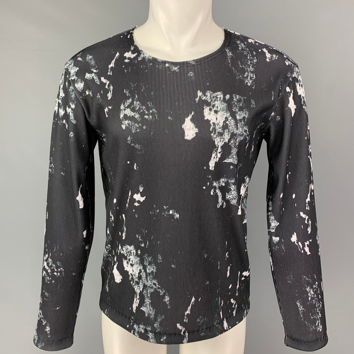 COMME des GARCONS BLACK Size M Black White Splattered Polyester Crew-Neck Pullover