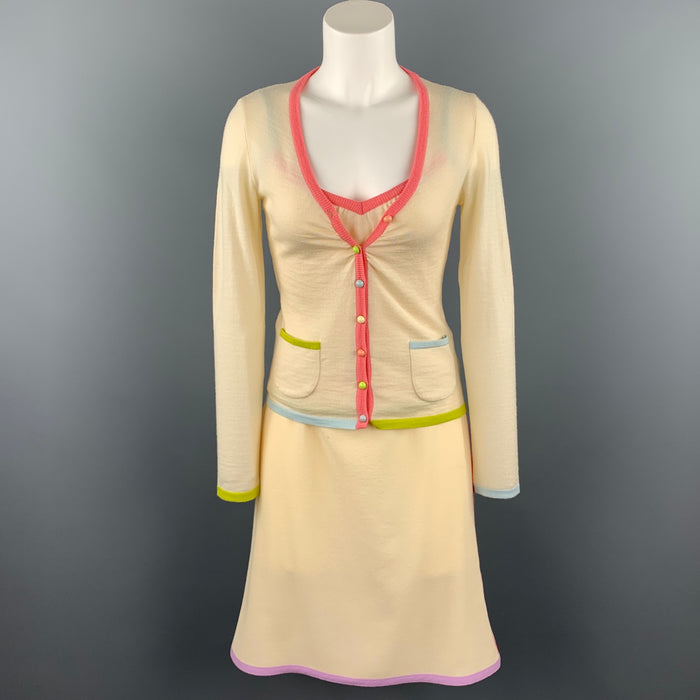 MOSCHINO Size 6 Cream Jersey Virgin Wool 3 Piece Skirt Set