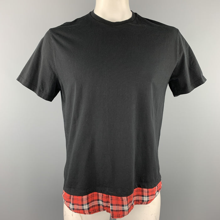NEIL BARRETT Size L Black Mixed Fabrics Cotton Crew-Neck T-shirt