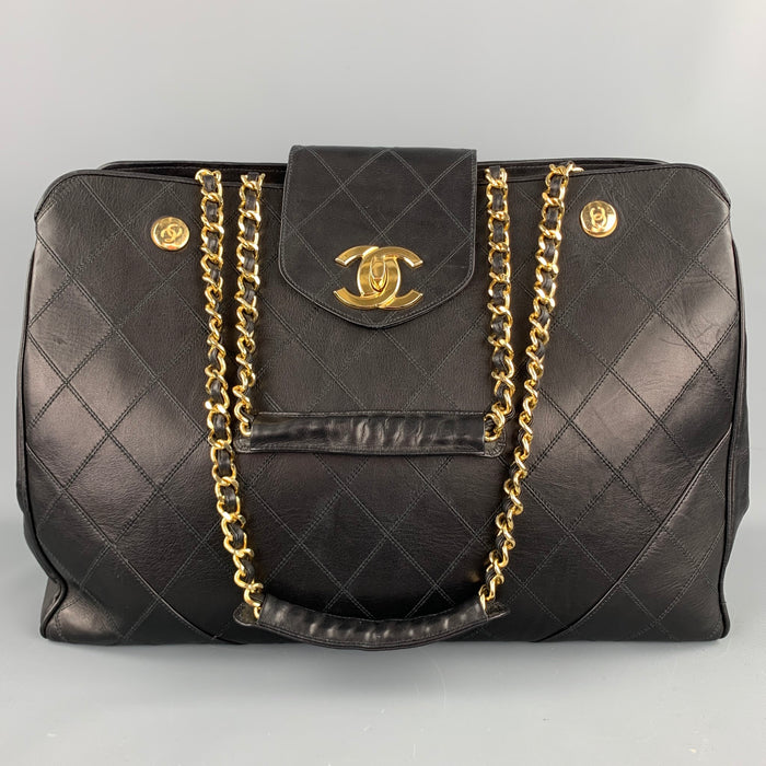 Vintage CHANEL Supermodel Jumbo XL Bag Black Quilted Leather Shoulder Handbag