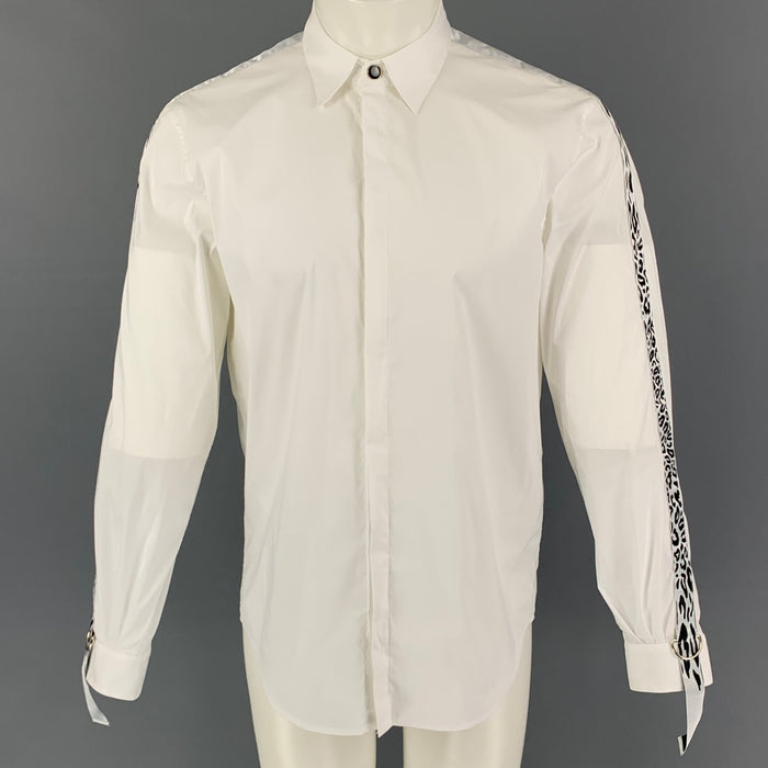 JUST CAVALLI Size S White Black Applique Cotton Long Sleeve Shirt