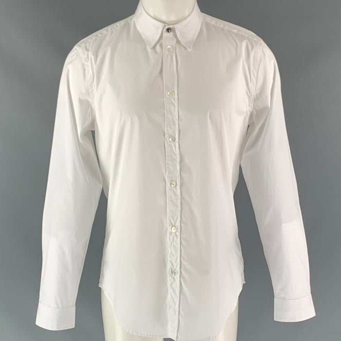 VERSACE Size S White Solid Cotton Button Up Long Sleeve Shirt