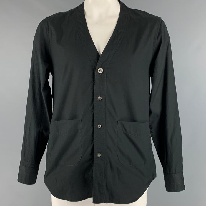 COMME des GARCONS Size L Black Cotton Open Collar Long Sleeve Shirt