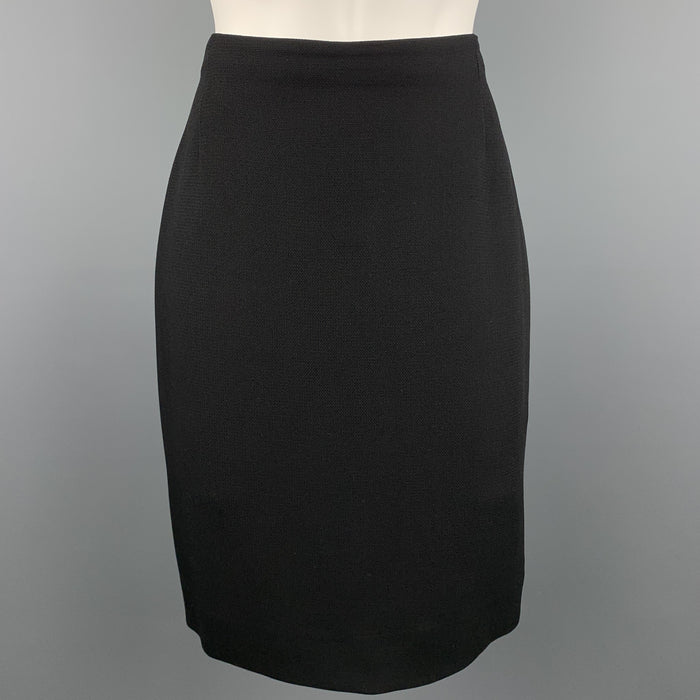 GIANNI VERSACE Size 8 Black Textured Pencil Skirt
