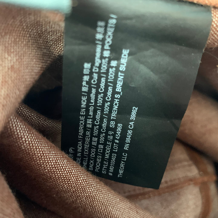 THEORY Size S Brown Suede Lamb Skin Trench Coat