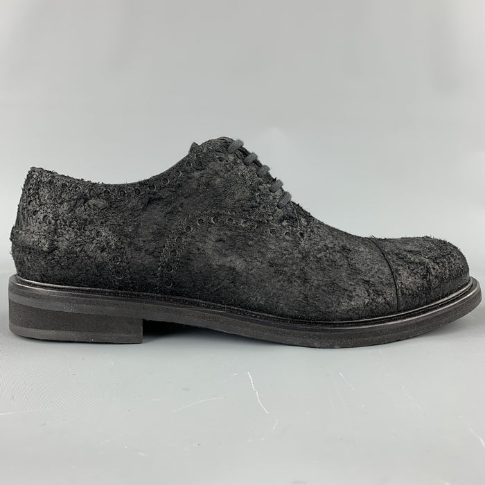 NEIL BARRETT Size 10 Black Textured Suede Cap Toe Lace Up