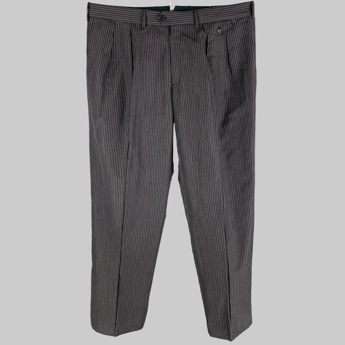 NEIL BARRETT Size 36 Black Stripe Wool Linen Pleated Dress Pants