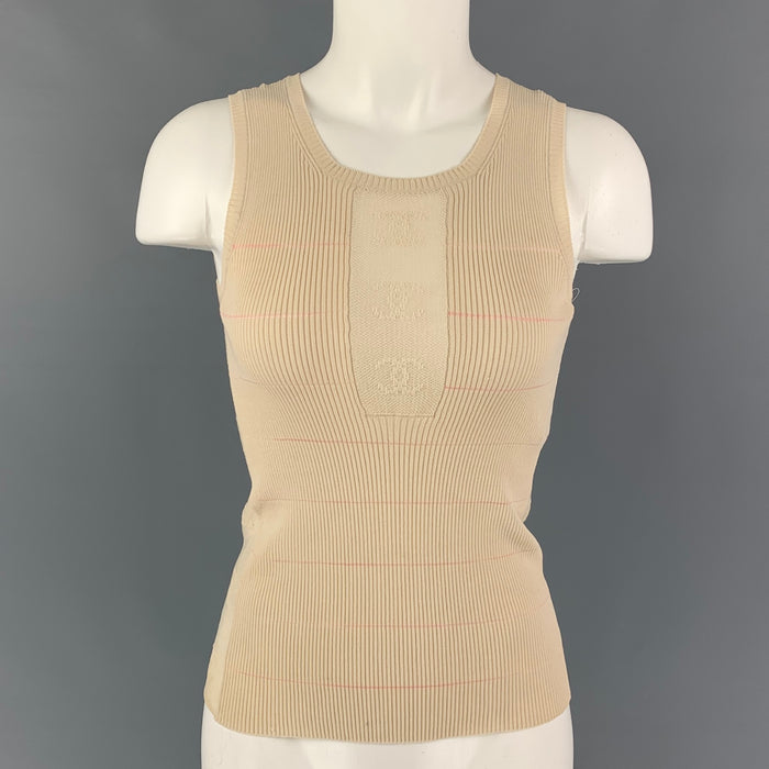 CHANEL R8241 04P Talla 6 Camiseta sin mangas acanalada de rayón de algodón beige