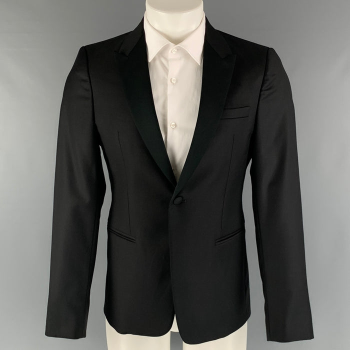 EMPORIO ARMANI Size 36 Black Solid Wool Tuxedo Sport Coat