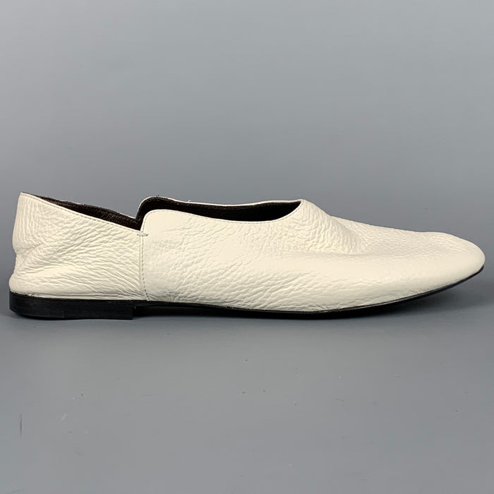 THE ROW Size 8.5 White Leather Pebble Grain Collapsible Back Flats
